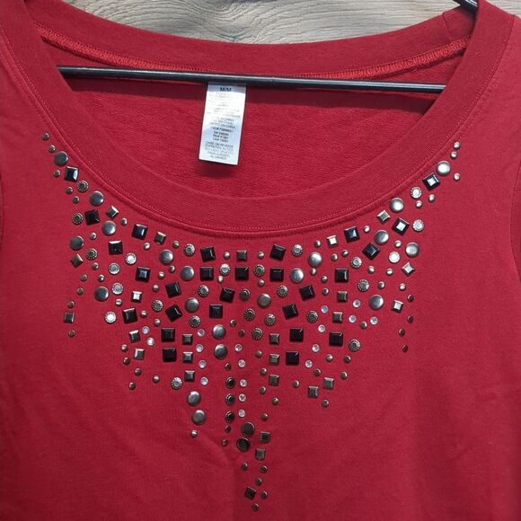 No Brand Red Embellished Crewneck Sweater Women's Size Medium - Picture 2 of 7